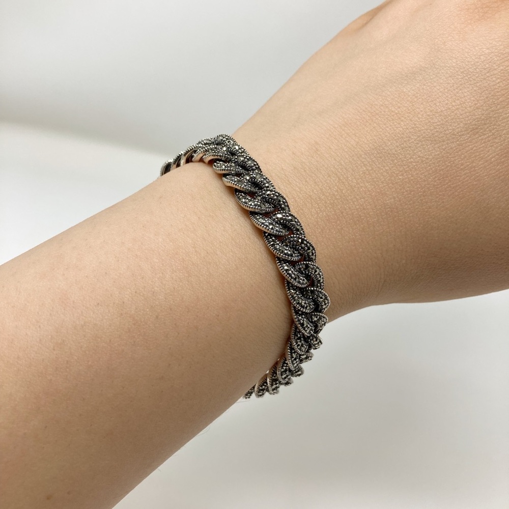 Women Cuban Link Bracelet Sterling Silver Small Zirconia